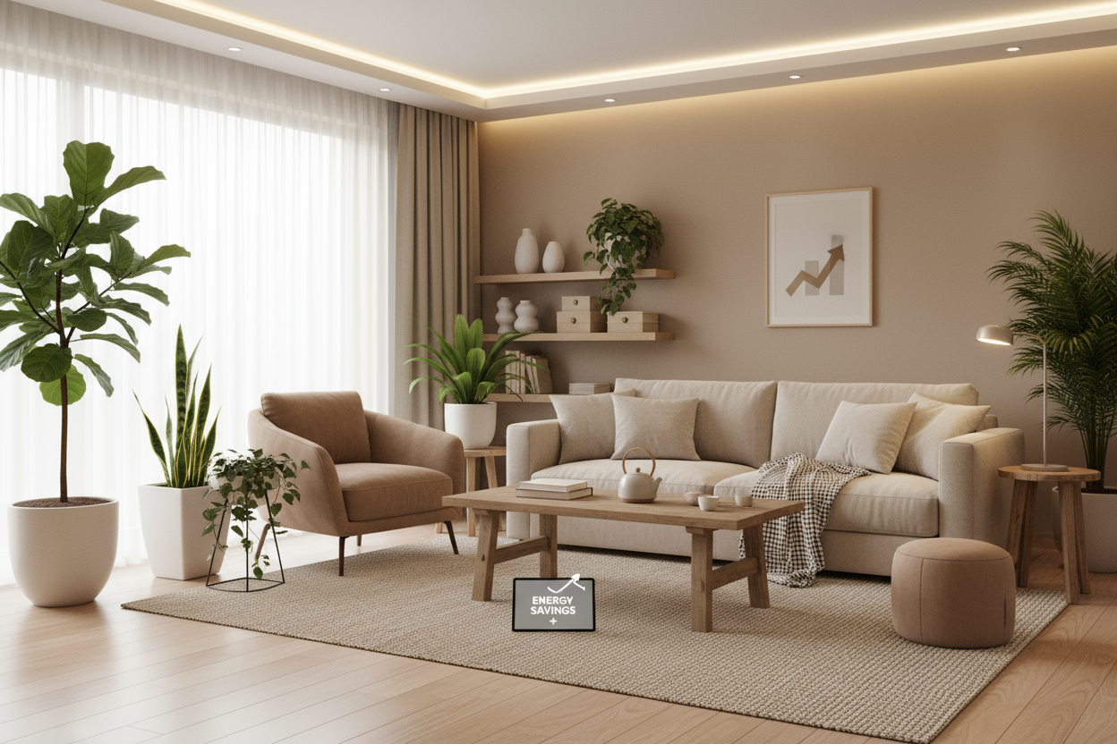 יעילות וחיסכון בבית תמונה חמה ונעימה שמראה רוגע